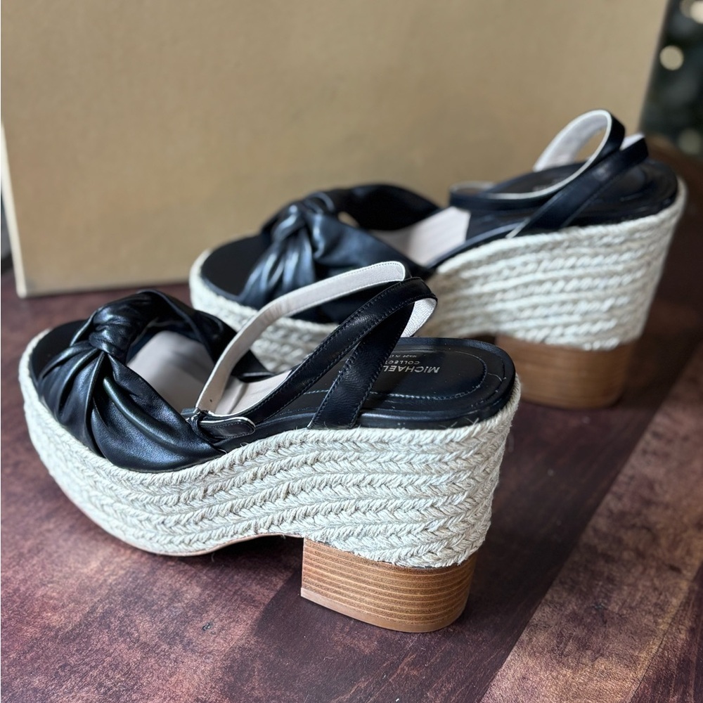 Michael Kors Knotted Leather Espadrille Wedge Sandals - Picture 12 of 13